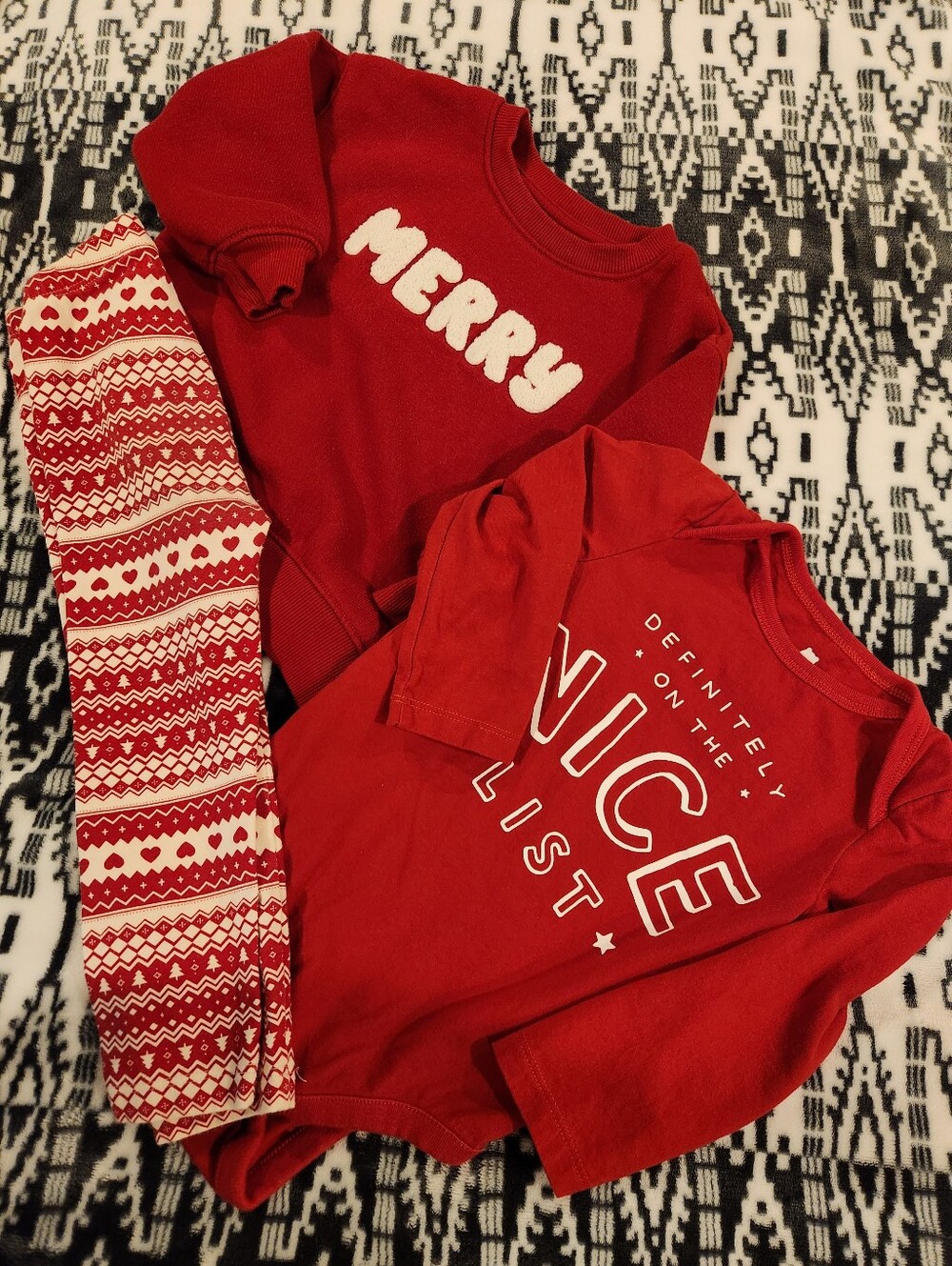 Kids Red Holiday Swearshirt, Onesie, & Leggings Set, Size 18-24M/2T